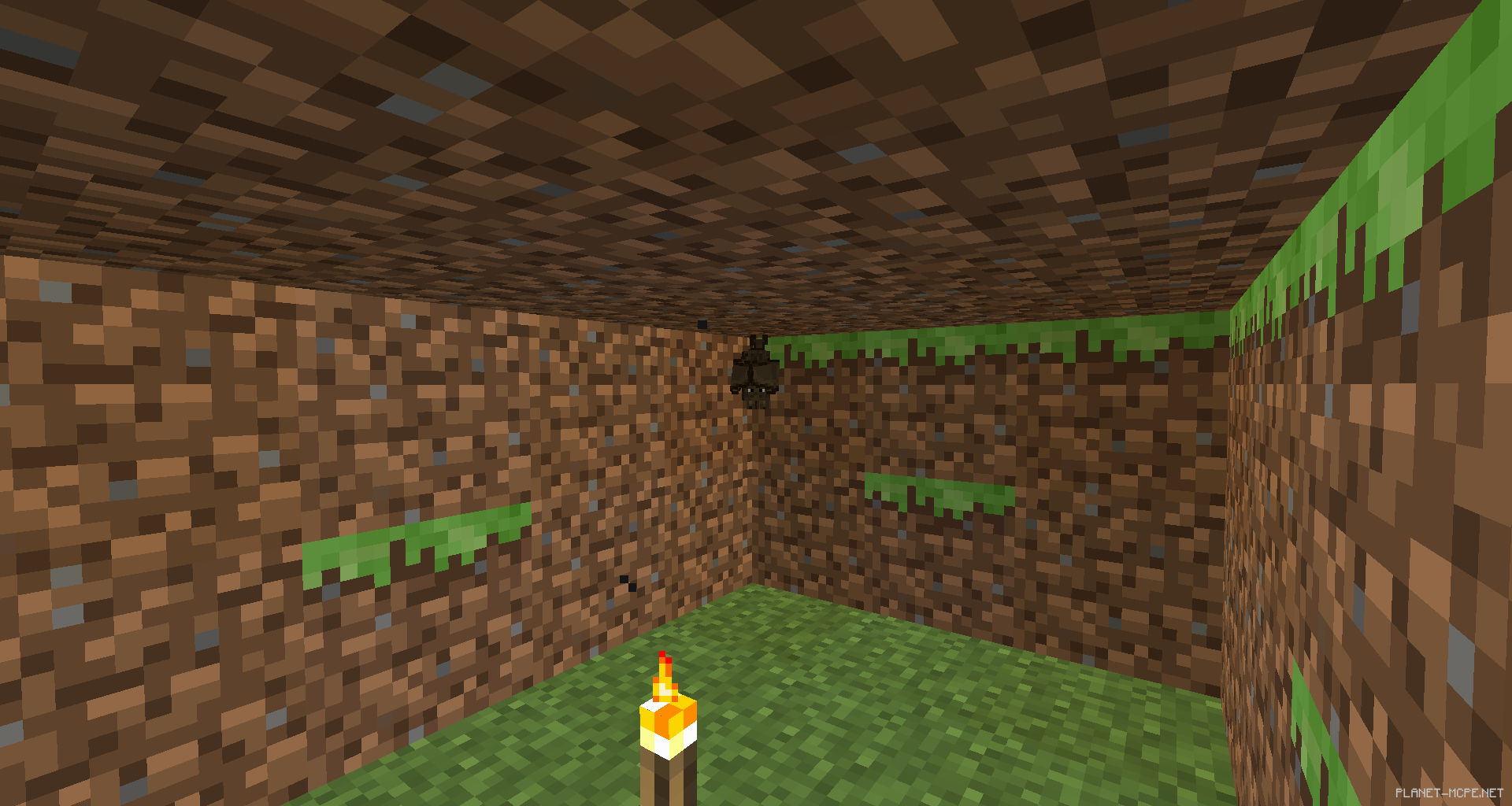 Летучая мышь висит на потолке в Minecraft PE 1.26