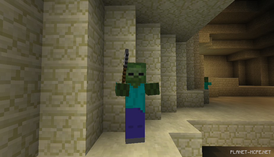 Зомби атакует жителя в Minecraft PE 1.26
