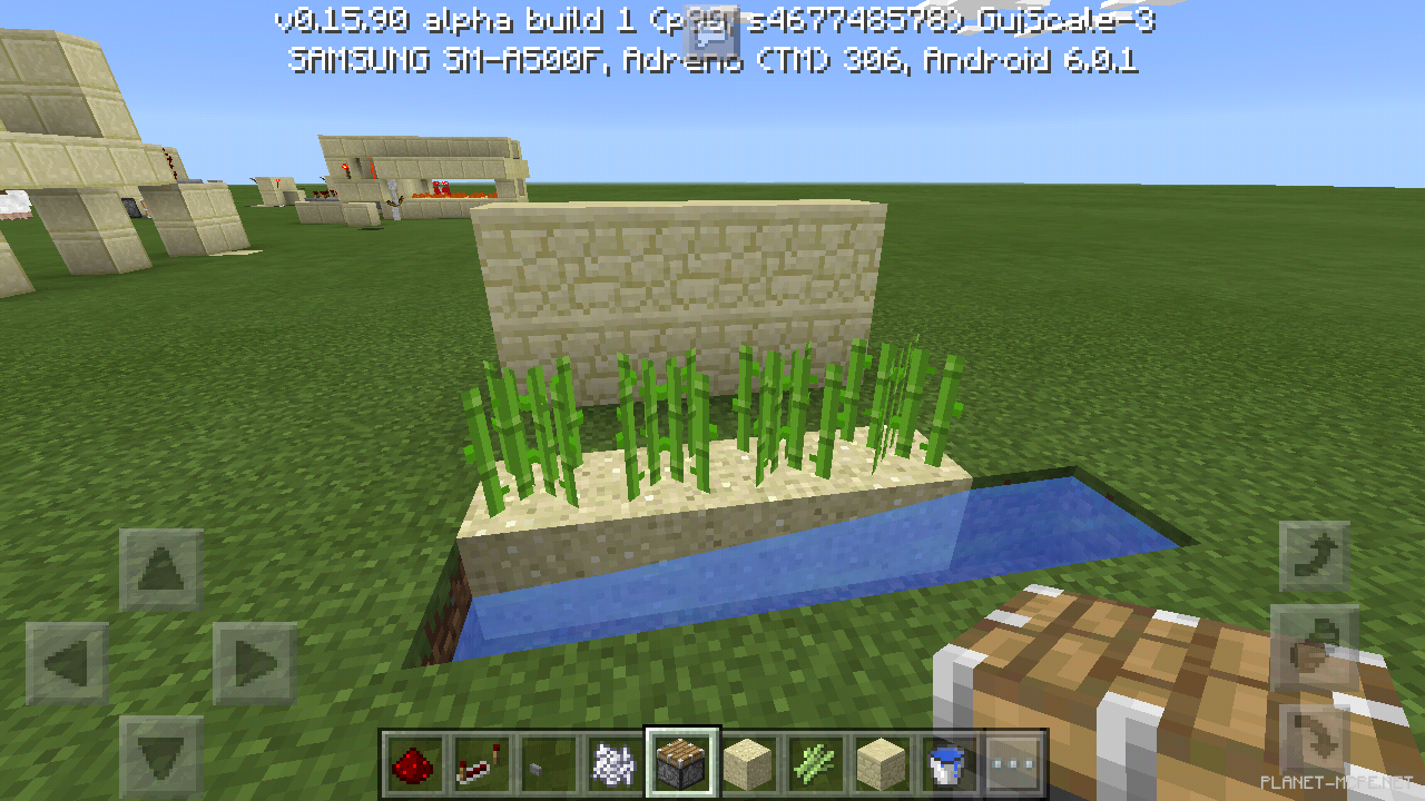 Схема поршней и воды для фермы тростника в Minecraft PE 1.26