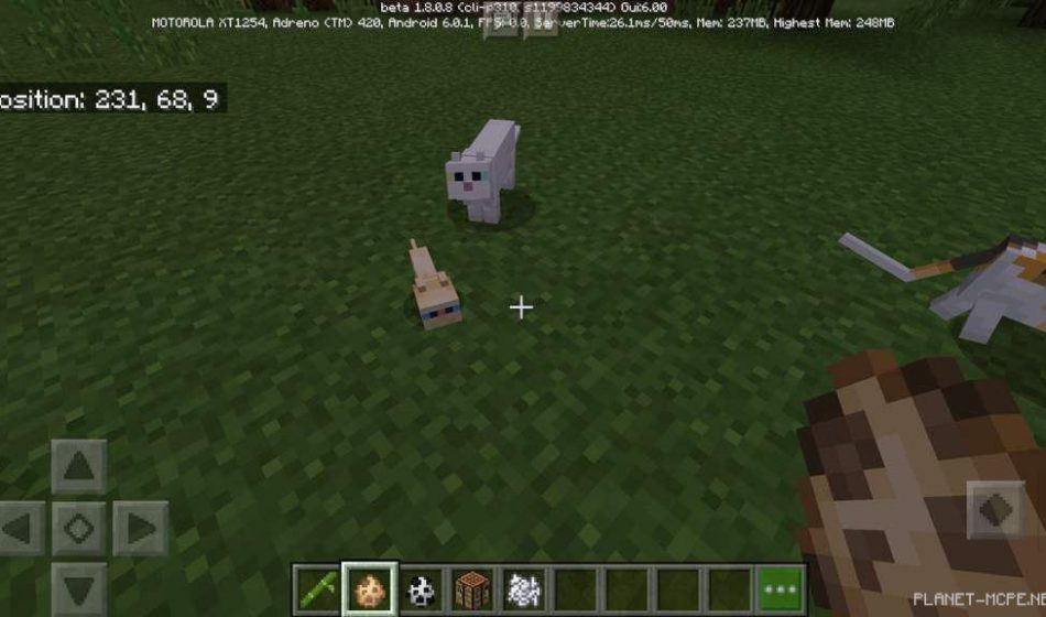 Cats in Minecraft 1.8 and 1.8.0 on Android