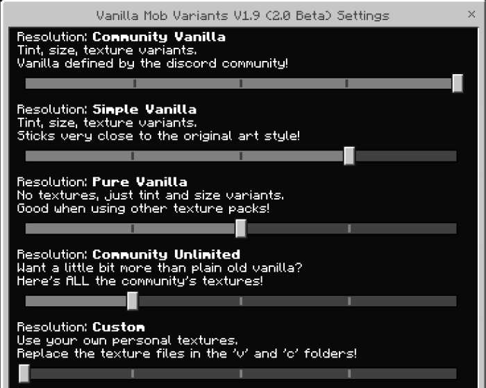 Настройки | Текстуры Ванильные вариации мобов