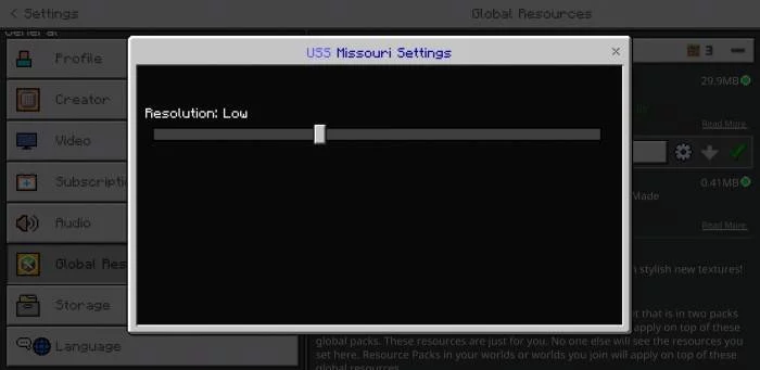 Настройки | Мод Линкор Миссури