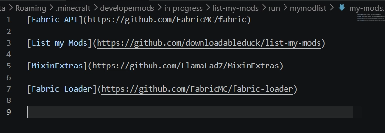 /listmymods md file