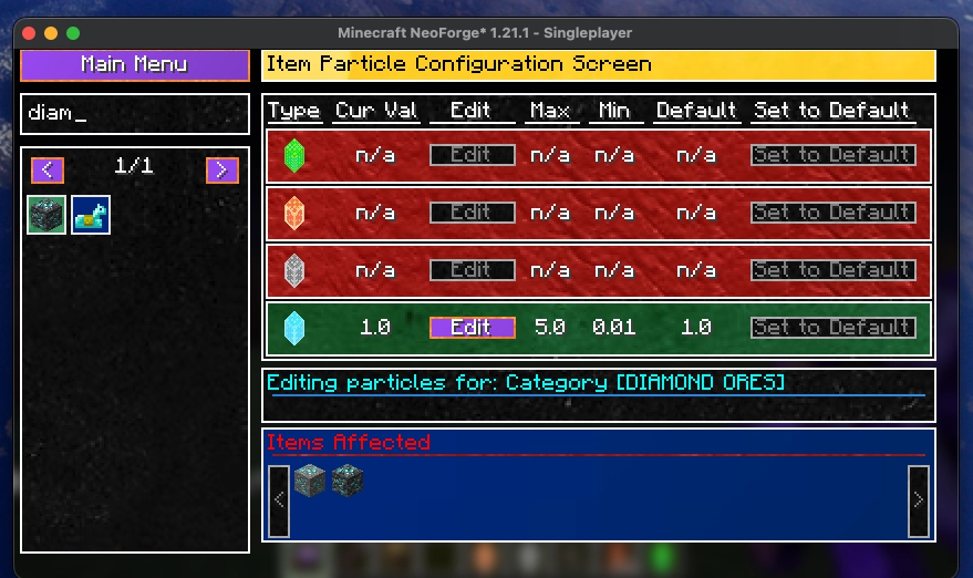 Particle Configuration Screen